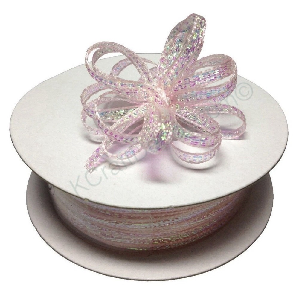 1/8" 50 Yards Organza Iridescent Center with String Pull Ribbon Bow LIGHT PINK